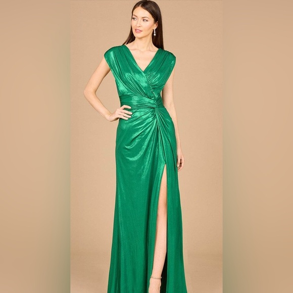 LARA Ruched Metallic Evening Dress MRSP $298 - Picture 1 of 7